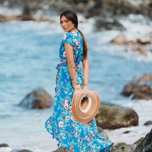 NWT Stunning Blue and Red Maxi Dress